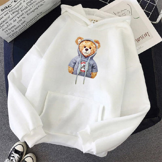 Unisex nan lässiger Oversize Kapuzenpullover mit Teddy-Frontprint, Kängurutasche und weichem Fleece-Innenfutter Shop Nory