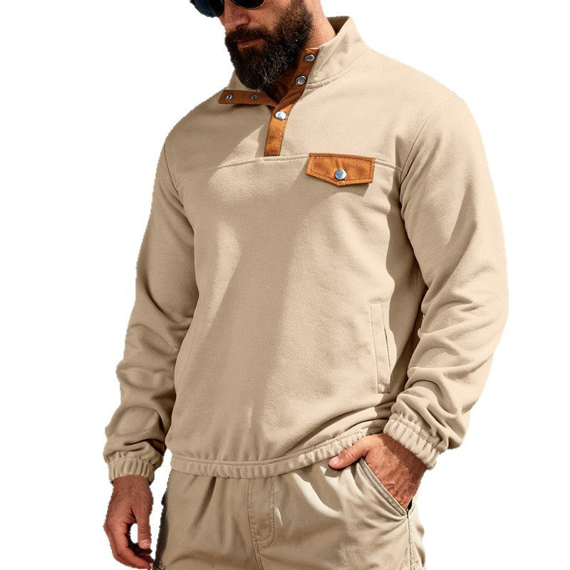 Herren Funktionssweat mit Stehkragen, Druckknopfleiste und Kunstlederbesatz Shop Nory