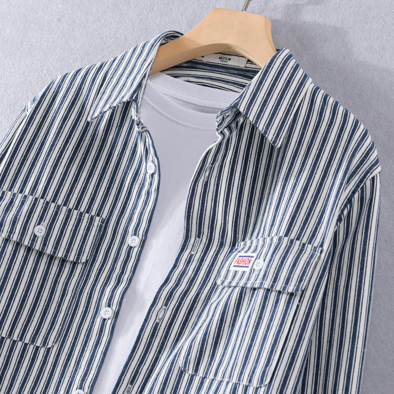 Herren Maritimes Streifen-Überhemd aus Baumwoll‑Twill mit Brustklappen und Relaxed-Fit Shop Nory