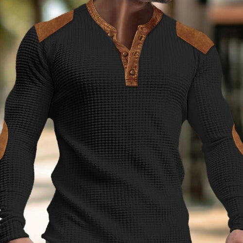 Herren Langärmeliges Shirt mit Struktur und Lederapplikationen Shop Nory