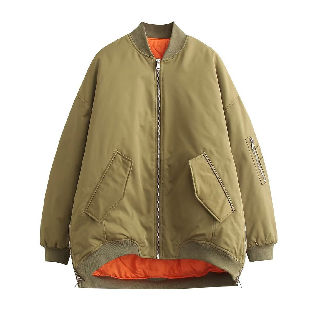 Damen lässige Bomberjacke mit elastischen Bündchen und praktischen Taschen Shopnory