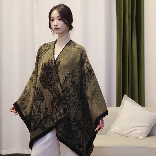 Damen Jacquard‑Strickcape mit strukturierter Weboptik und offener Front Shop Nory