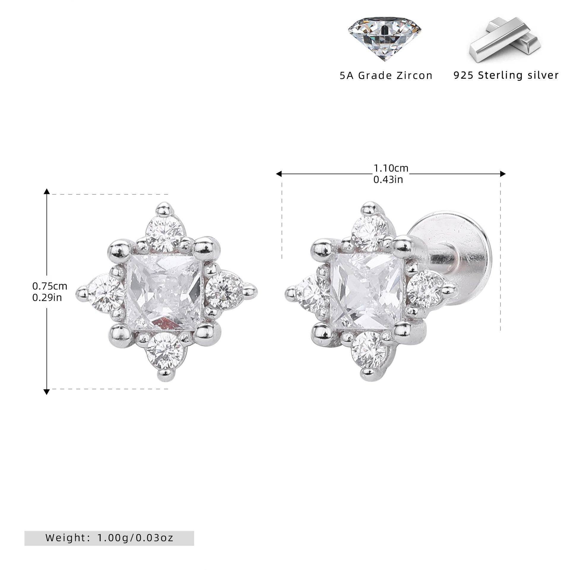 Damen Ohrstecker mit luxuriösem Zirkonbesatz und hochglänzender 925 Sterling Silberfassung Shop Nory