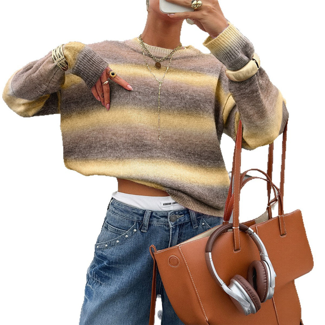 Damen nan Oversized-Feinstrickpullover mit Ombre-Verlauf, Rundhalsausschnitt und überschnittener Schulter Shop Nory