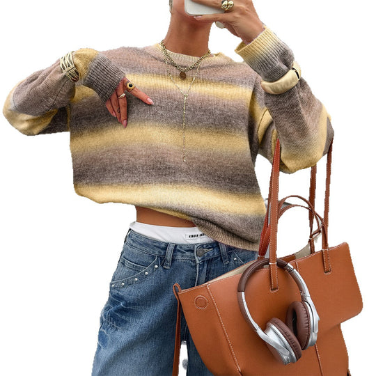 Damen nan Oversized-Feinstrickpullover mit Ombre-Verlauf, Rundhalsausschnitt und überschnittener Schulter Shop Nory