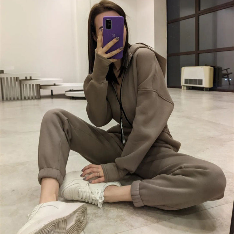 Damen Taillierter Kapuzen-Sweat-Jumpsuit mit Reißverschluss und elastischem Taillenbund Shop Nory