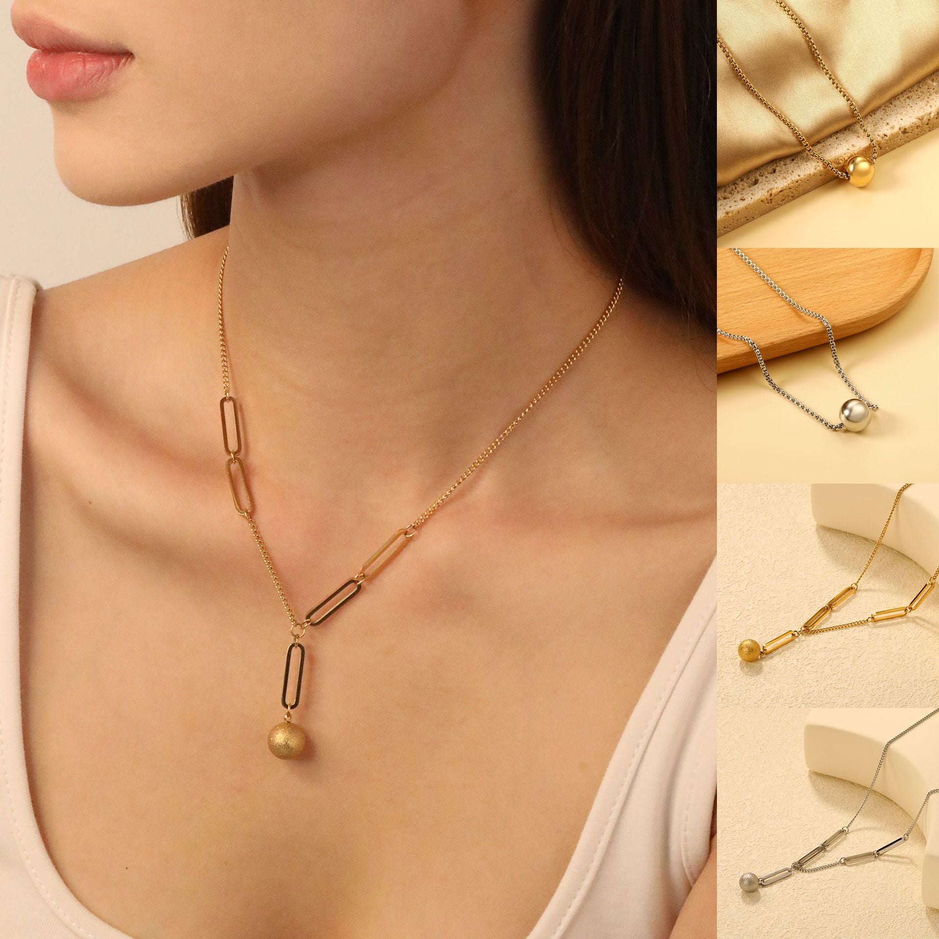 Damen modische Halskette mit verstellbarem Anhänger und eleganten Gliedern Shop Nory
