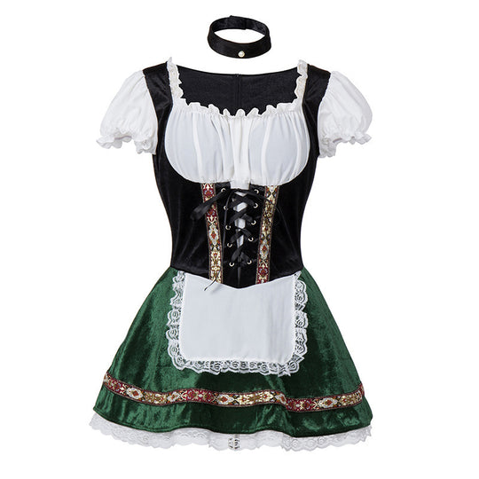 Damen nan kurzes Trachtenkleid im Dirndlstil mit Schnürung, schulterfreiem Carmen-Ausschnitt und Zierschürze Shop Nory