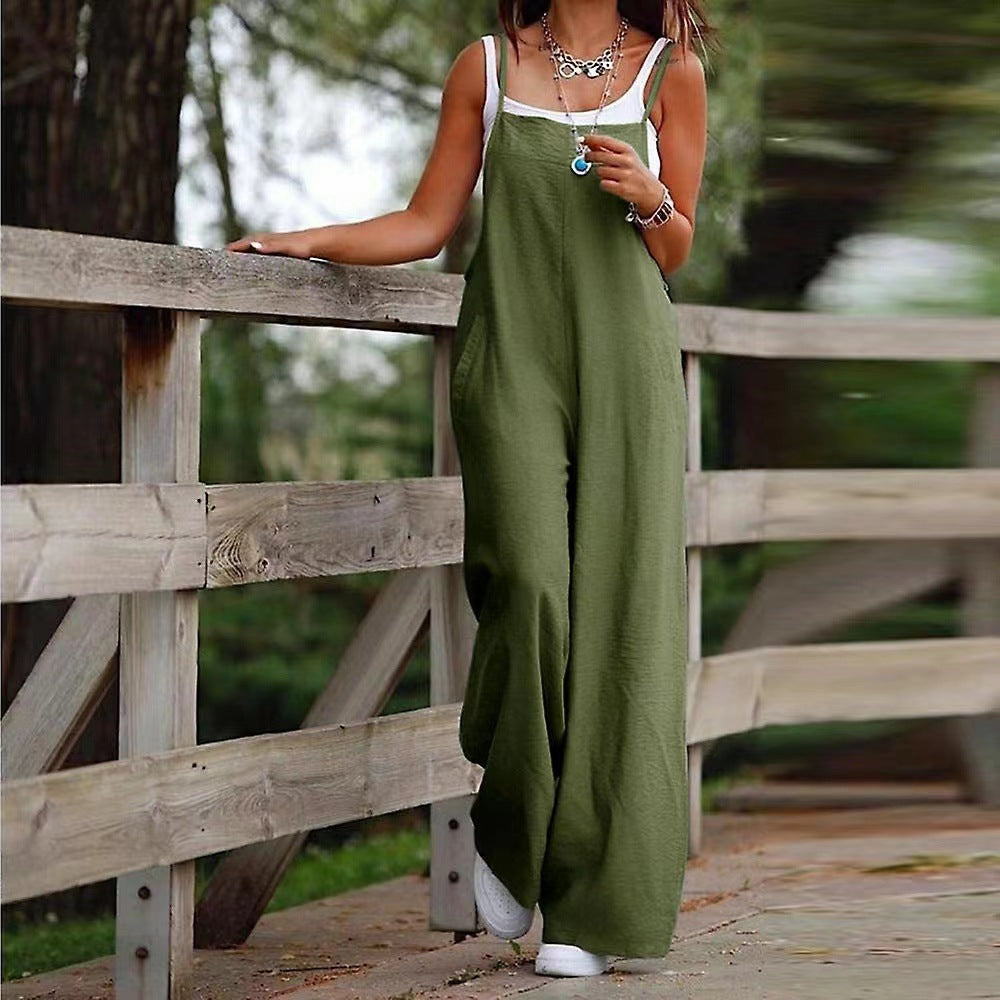 Damen Lässiger Jumpsuit mit weitem Bein und praktischen Taschen
