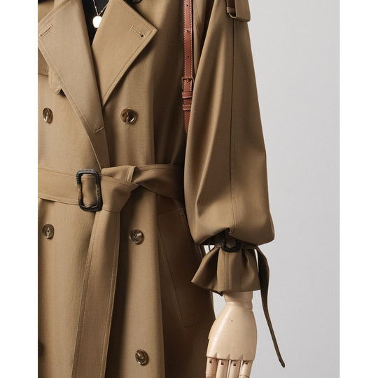 Damen Trenchcoat mit Ballonärmeln, doppelreihiger Schnitt und Taillengürtel Shop Nory