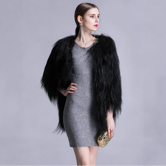 Damen Langfloriger Kunstpelz‑Mantel mit offener Front und eleganter Silhouette Shop Nory