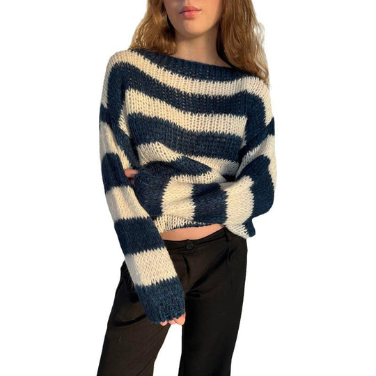 Damen Grobstrick-Pullover mit weitem Boot-Ausschnitt und Cropped-Passform Shop Nory