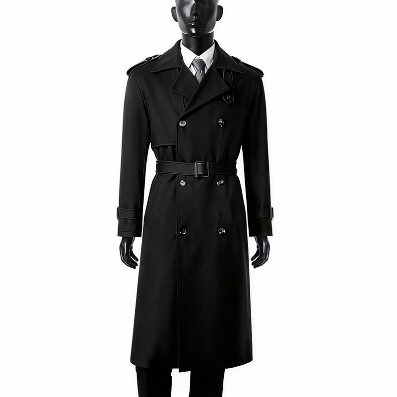 Herren Zeitloser Maxilanger Trenchcoat im Military-Stil mit Sturmklappe und Taillengürtel Shop Nory
