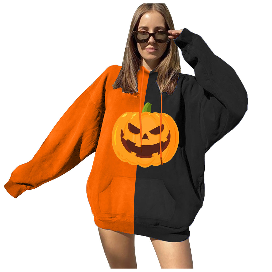 Damen nan Oversize Kapuzenpullover mit Halloween Kürbisdruck und Kängurutasche Shop Nory