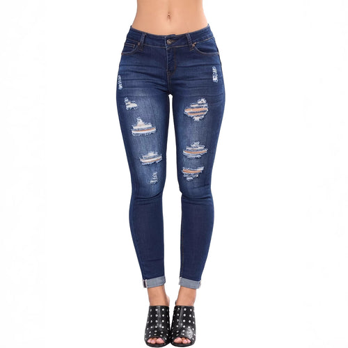 Damen Taillenhohe Superstretch-Skinny-Jeans mit strategischen Rissen und Umschlagsaum Shop Nory