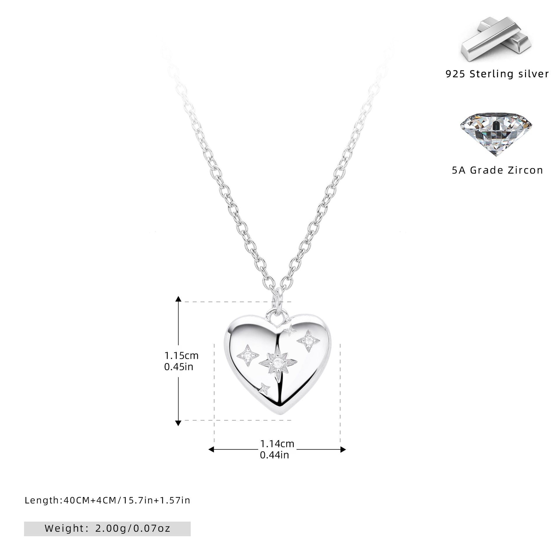 Damen Halskette mit herzförmigem Anhänger aus hochwertigem 925 Sterling Silber und funkelnden Zirkonen Shop Nory