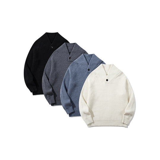 Unisex Gerippter Shawlkragen-Pullover mit Ein-Knopf-Detail Shop Nory
