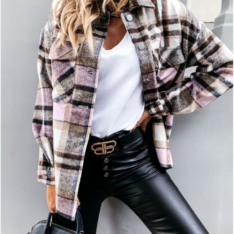 Damen Oversized Karo-Hemdjacke mit Druckknöpfen und aufgesetzten Brusttaschen Shop Nory