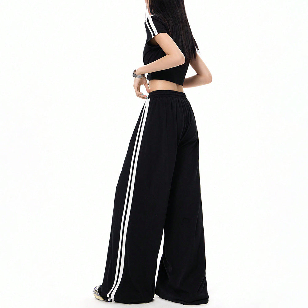 Damen lässige Highwaist weite Sweathose mit elastischem Bund, Tunnelzug und seitlichen Kontraststreifen Shop Nory