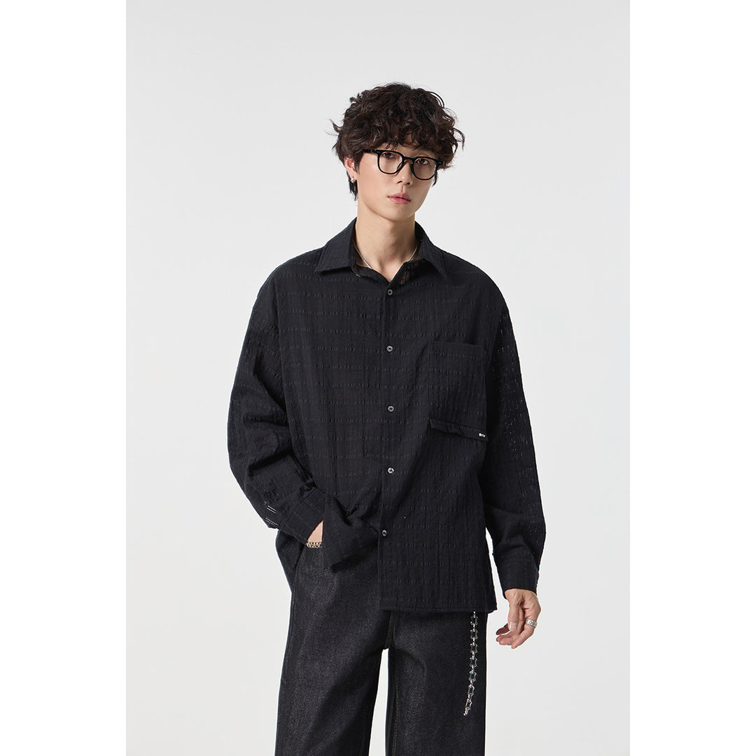 Herren Oversize Baumwoll-Leinen-Gauze-Hemd mit Brusttasche und Kentkragen Shop Nory