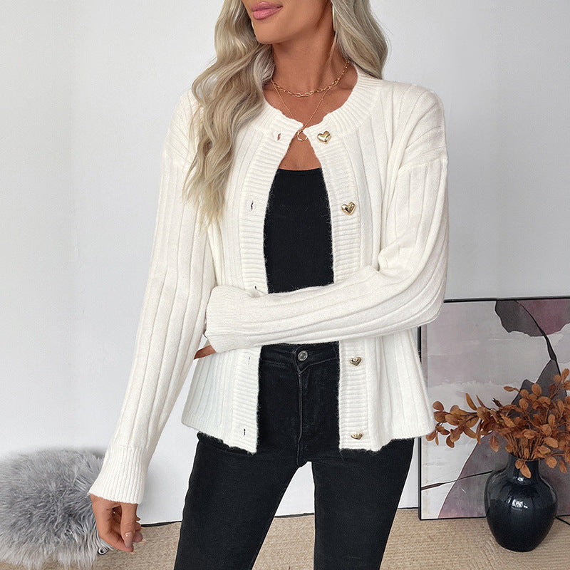 Damen Gerippter Strickcardigan mit Herzknopfleiste Shop Nory