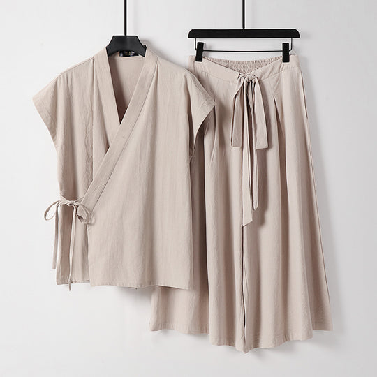 Damen Kimono-Loungewear-Set mit Wickeloberteil und weiter Palazzo-Hose Shop Nory