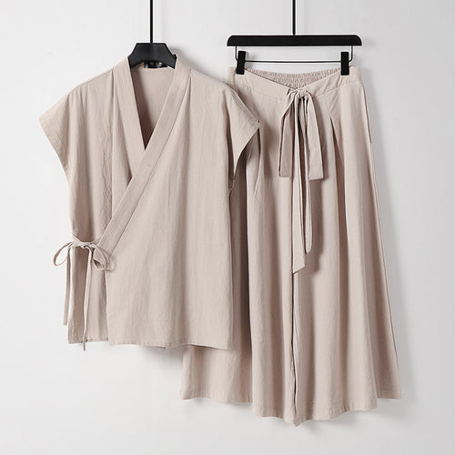 Damen Kimono-Loungewear-Set mit Wickeloberteil und weiter Palazzo-Hose Shop Nory