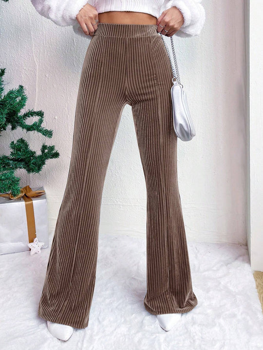 Damen Hochtaillierte gerippte Samt-Hose mit weitem Bein Shop Nory
