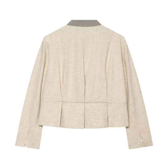 Damen Cropped Jacke im Boxy‑Schnitt mit kurzem Stehkragen und Zierknopfleiste Shop Nory