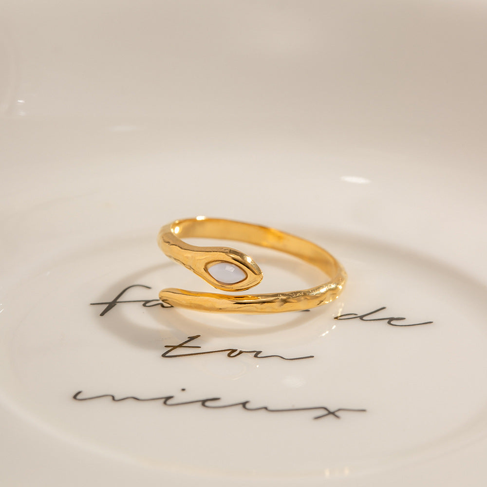 Damen Offener Ring mit elegantem Wellen-Design und hochwertigem Einsatz Shop Nory