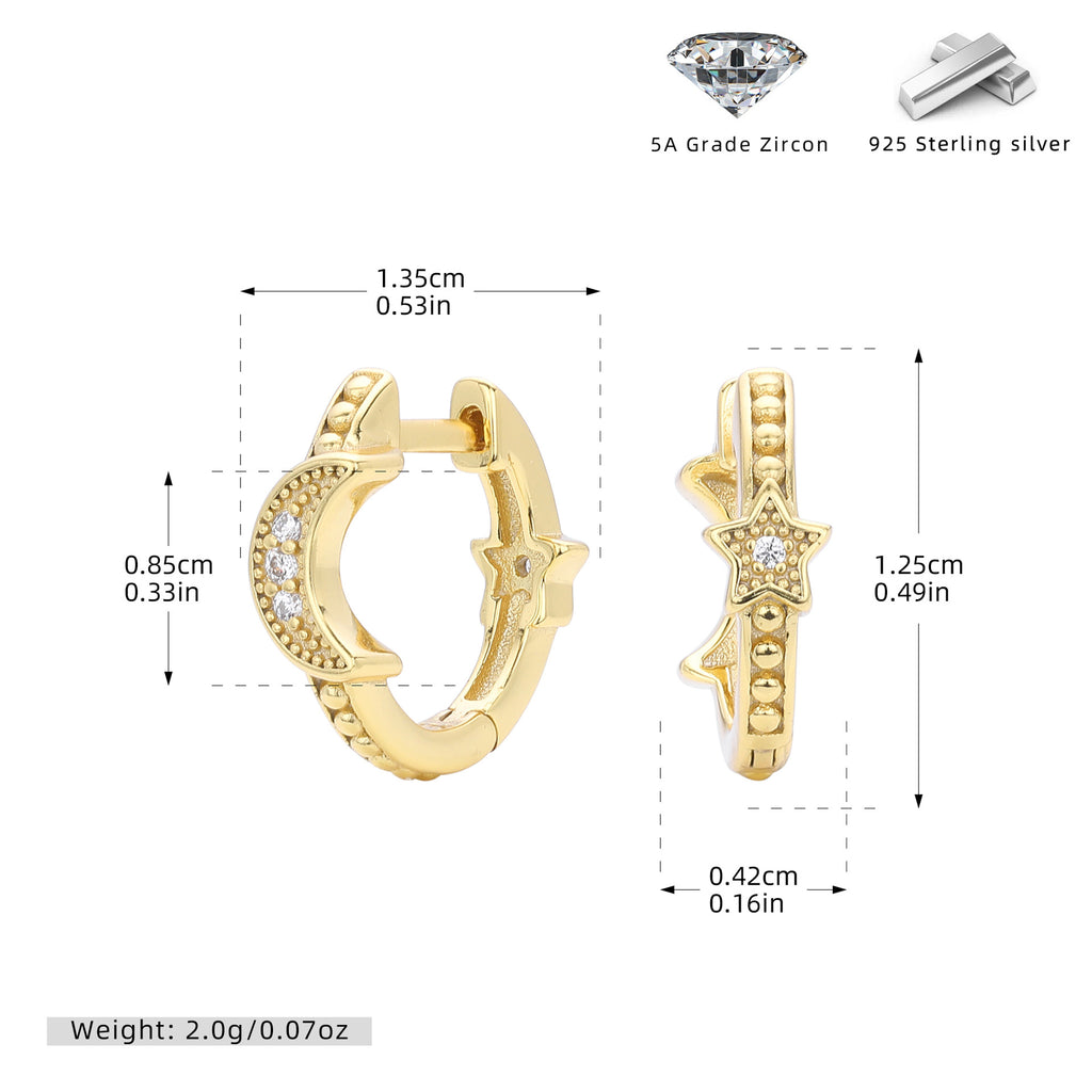 Damen Ohrringe mit Mond- und Sternendesign aus hochwertigem 925 Sterling Silber Shop Nory