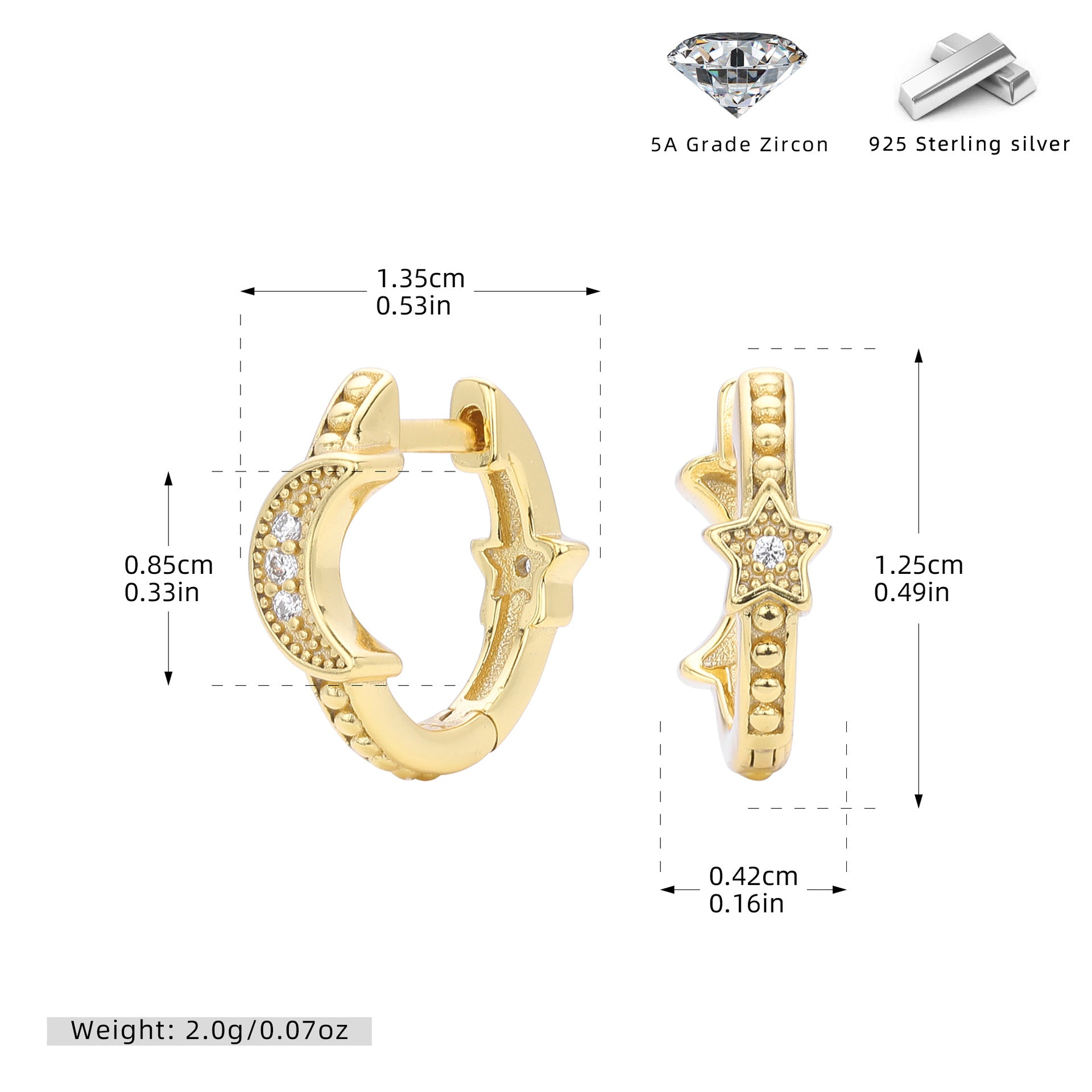 Damen Ohrringe mit Mond- und Sternendesign aus hochwertigem 925 Sterling Silber Shop Nory