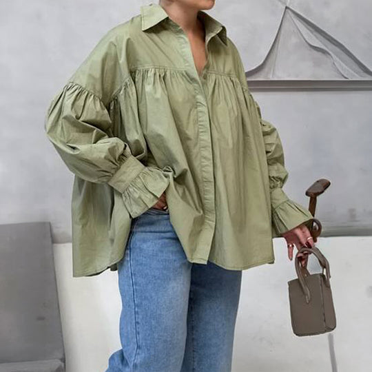Damen nan weites Oversize-Hemd mit geraffter Schulterpasse und Ballonärmeln Shop Nory