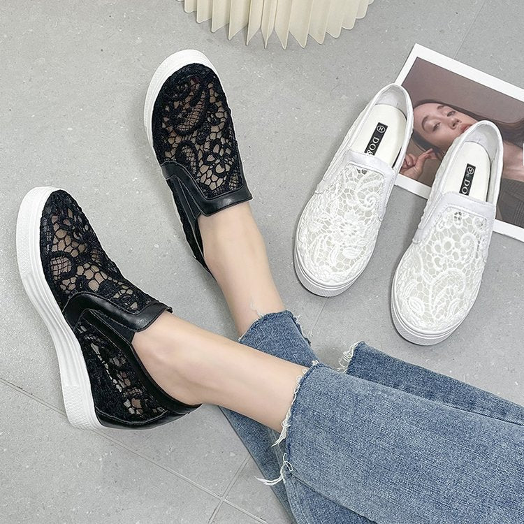 Damen Slip-On Keil-Sneaker mit Spitzen-Obermaterial Shop Nory