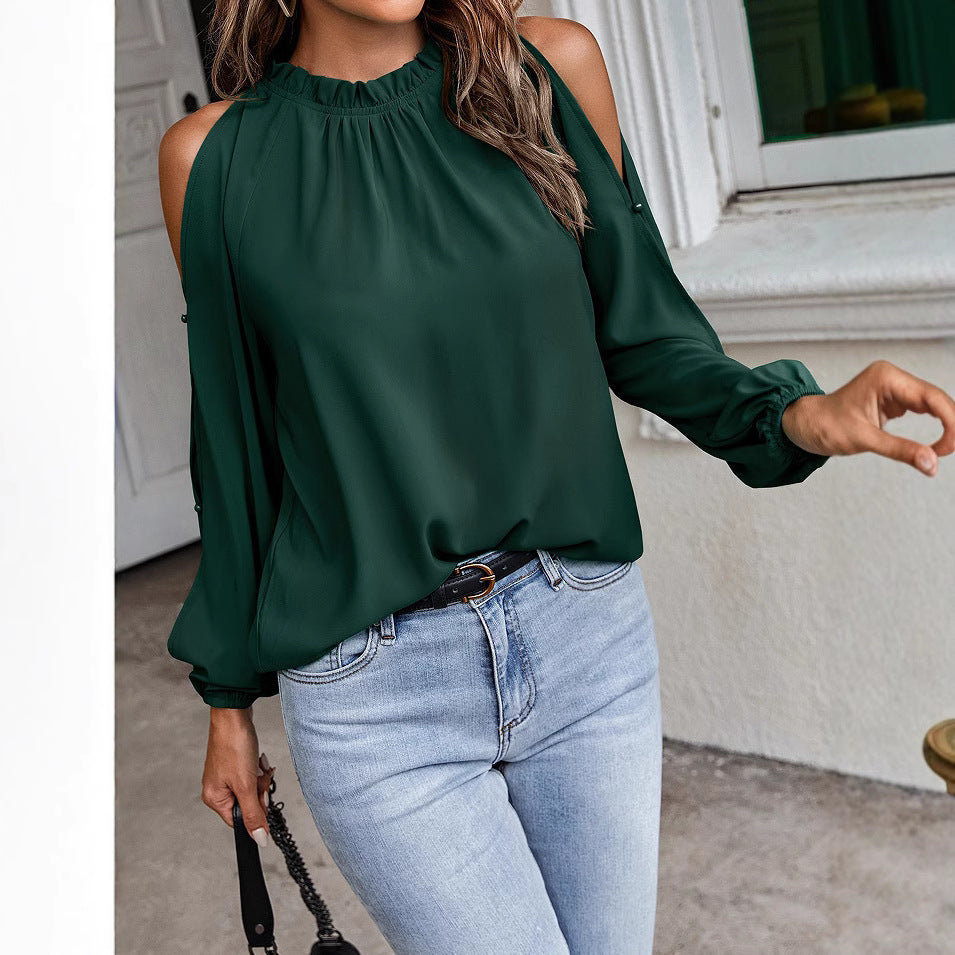 Damen trendige Bluse mit schulterfreier Gestaltung und Puffärmeln