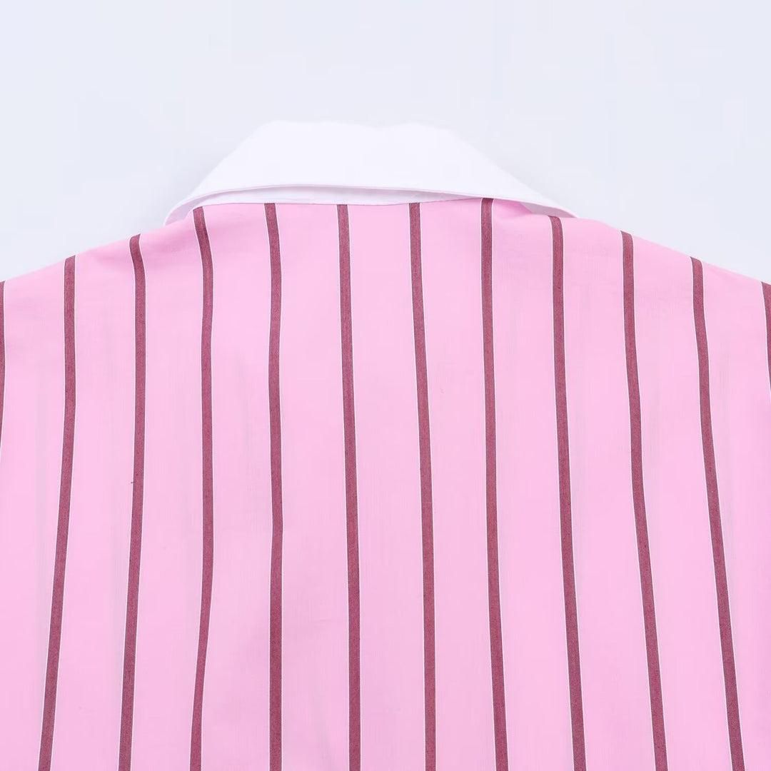Damen Oversize Hemdbluse in Seidenoptik mit Kontrastkragen und vertikaler Streifenstruktur Shop Nory
