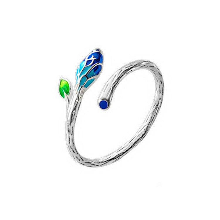 Damen Offener Ring mit floralen Details und buntem Emaille-Shop Nory