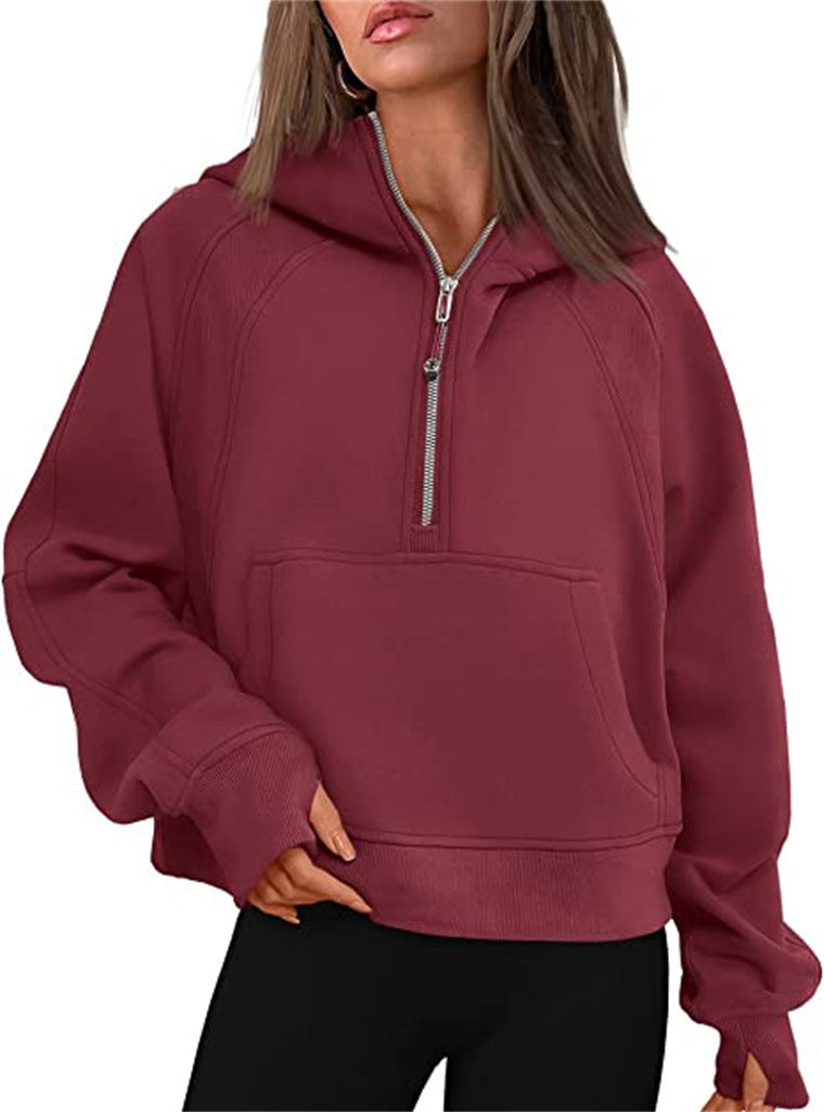 Damen Oversize-Hoodie mit halbem Reißverschluss, Kängurutasche und Daumenlöchern Shop Nory