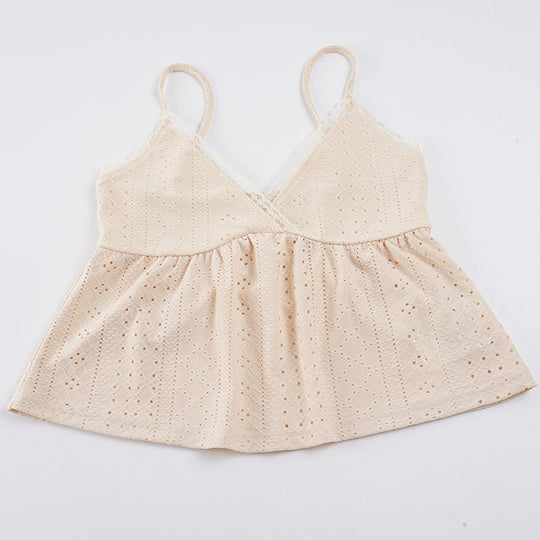 Damen Spaghetti-Trägertop mit feinem Spitzendetail und luftiger Baumwollstruktur