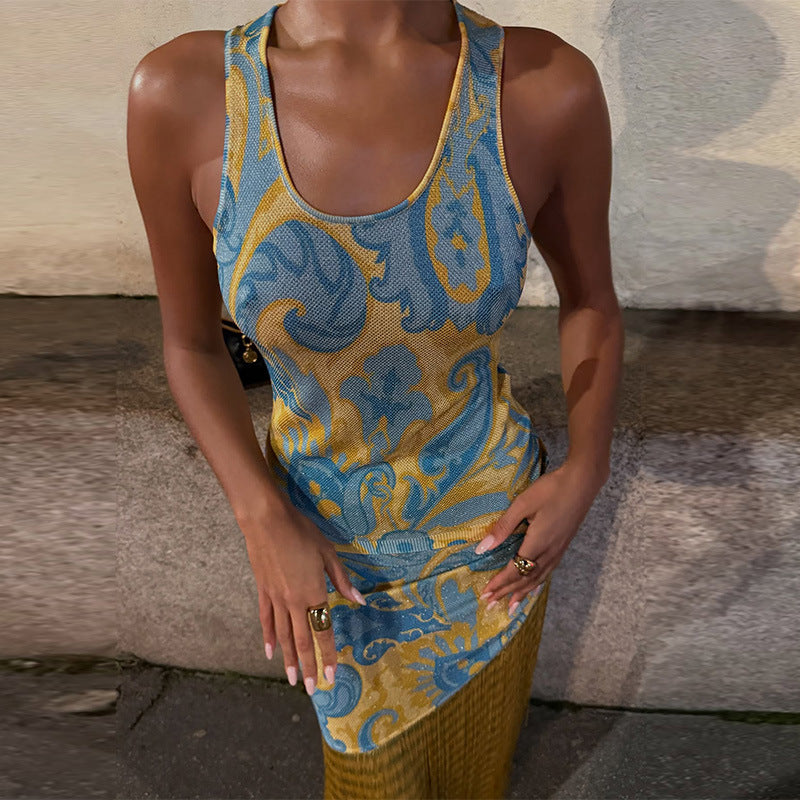 Damen Maxikleid mit Fransen und floralem Design