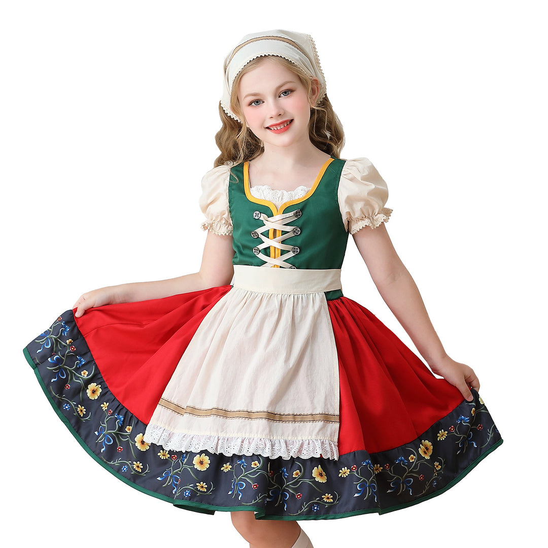 Damen nan traditionelles Kinderdirndl Kleid mit dekorativer Schnürung Schürze und Spitzenkopftuch Shop Nory