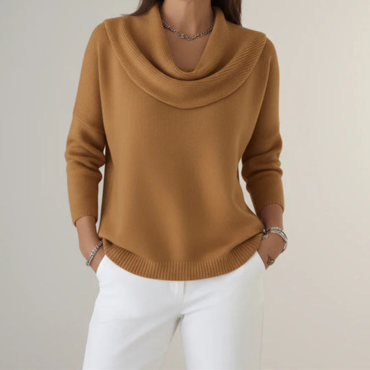 Damen Lässiger Schalkragen-Feinstrickpullover mit überschnittener Schulter und geripptem Saum Shop Nory