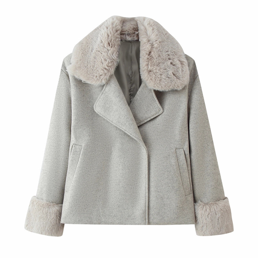 Damen Kurzer Wollmix-Mantel mit abnehmbarem Kunstfellkragen und Manschetten Shop Nory