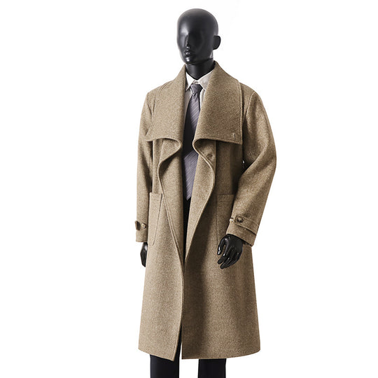 Herren Eleganter Langmantel aus Wollmix mit großzügigem Schalkragen und Krempelmanschetten Shop Nory