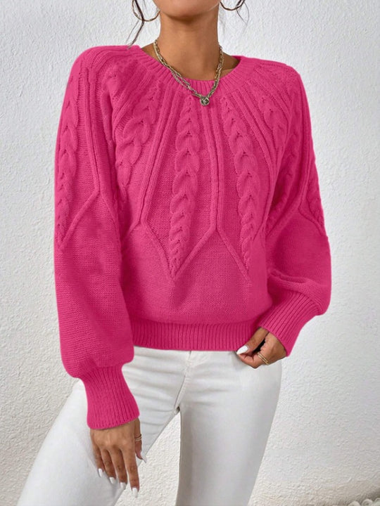 Damen nan kurzer Zopfmuster-Strickpullover mit Ballonärmeln und geripptem Saum Shop Nory