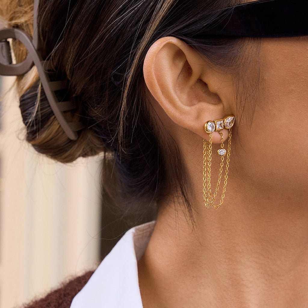 Damen Ohrhänger mit funkelnden Zirkonia und eleganten Kettendetails Shop Nory