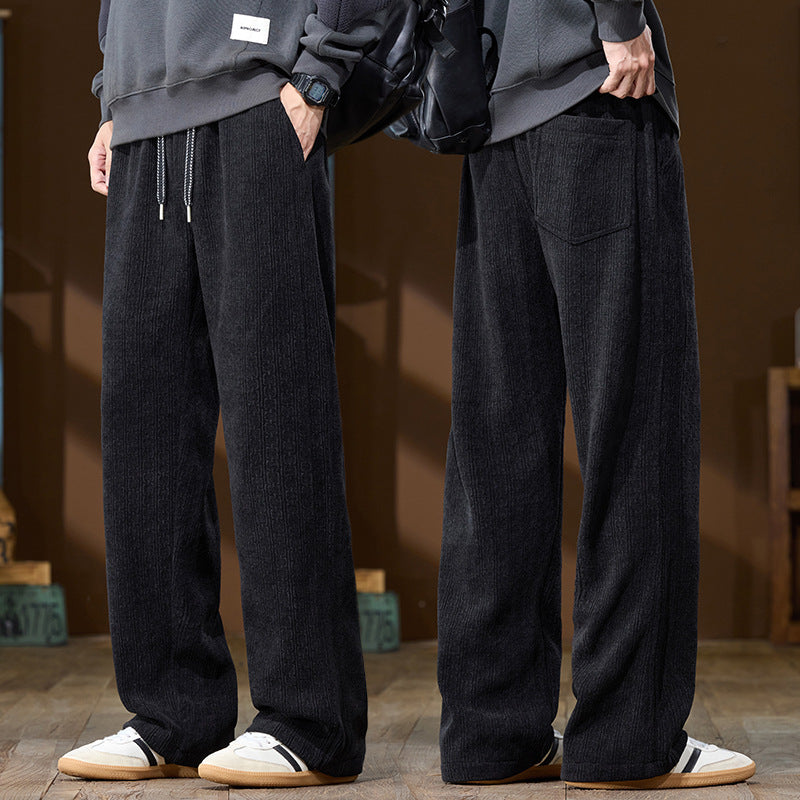 Herren Weit geschnittene Lounge-Hose aus geripptem Strukturstoff mit elastischem Bund und Tunnelzug Shop Nory
