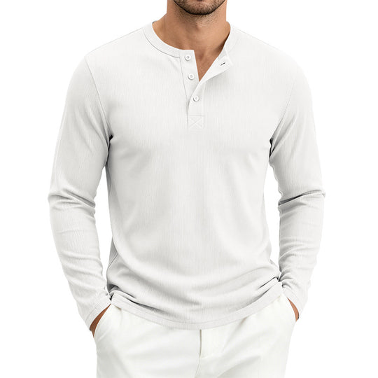 Herren Henley-Langarmshirt aus Soft-Waffeljersey mit leichtem Stretch und flacher Knopfleiste Shop Nory