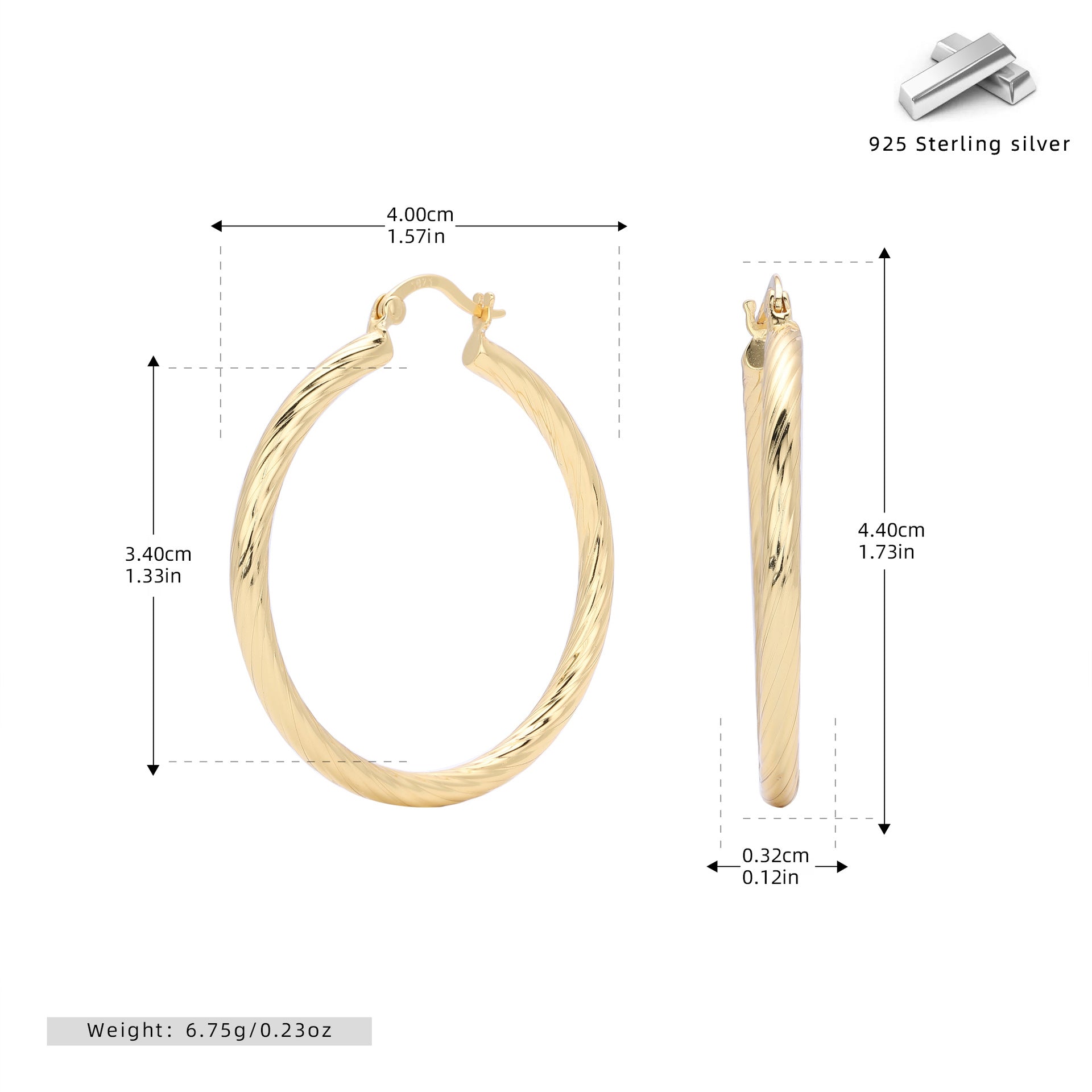 Damen Creolen mit elegantem geschwungenem Design aus hochwertigem 925 Sterling Silber Shop Nory