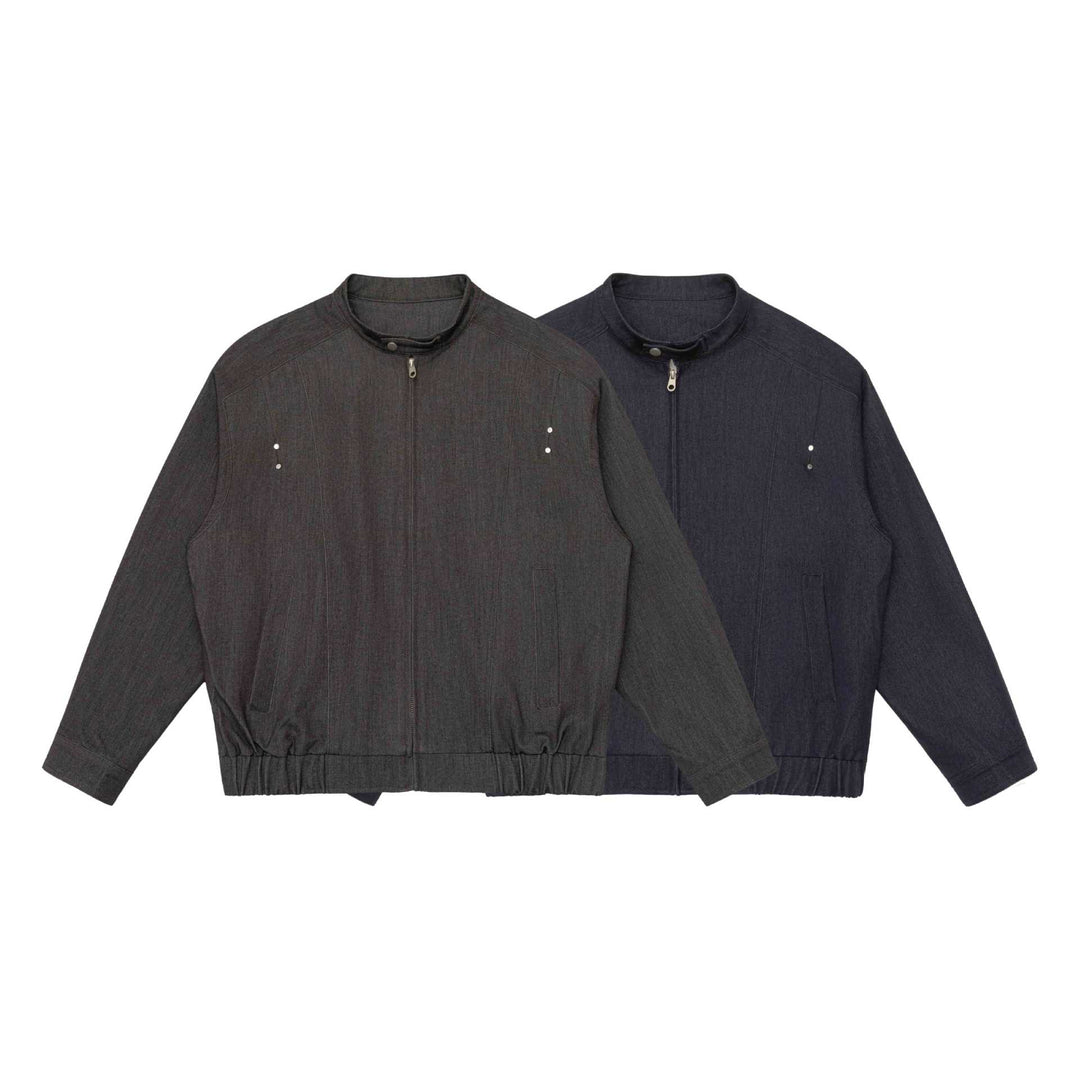 Unisex Kurz geschnittener Denim-Utility-Blouson mit Funnelkragen und Tunnelzugsaum Shop Nory